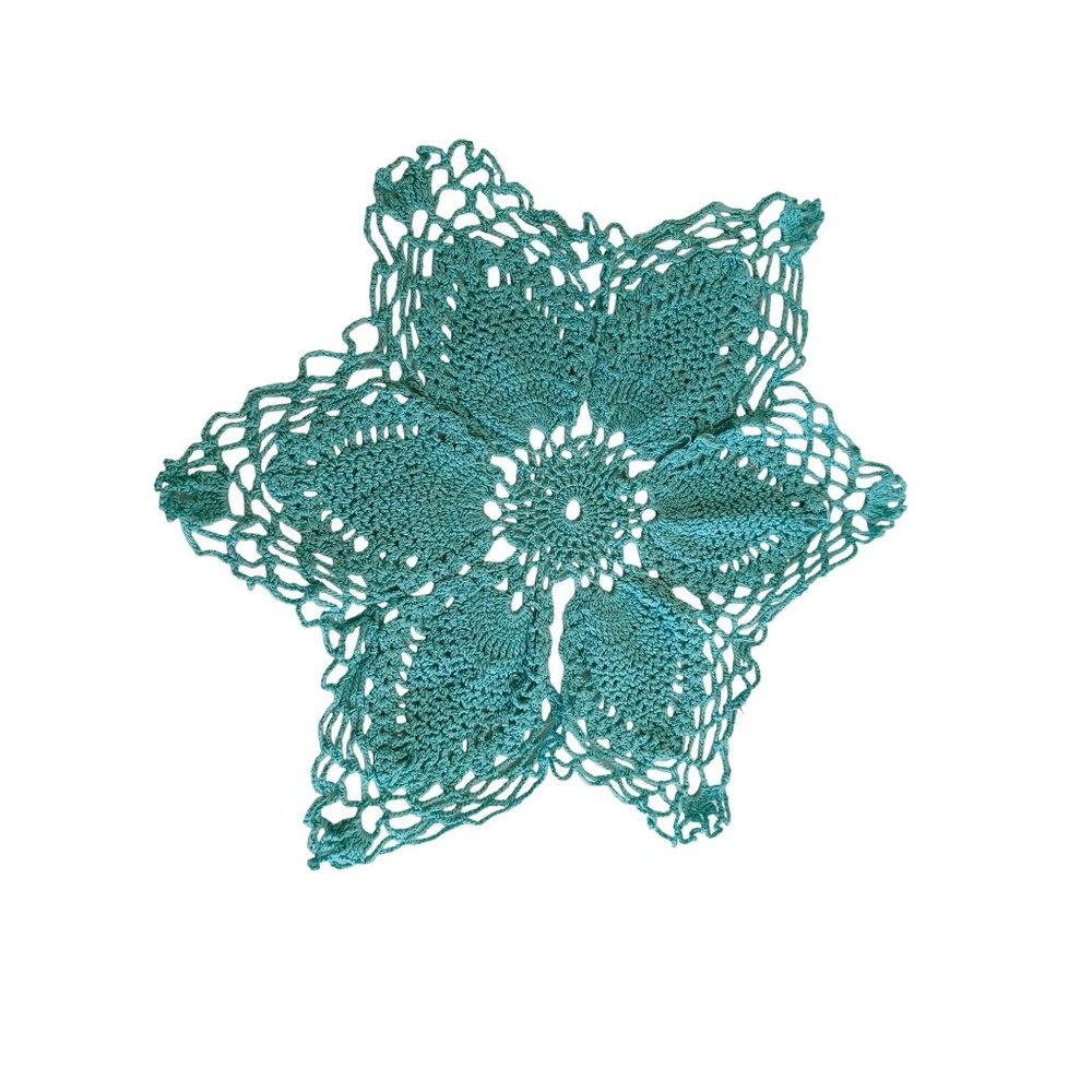 Vintage Grandma's Hand Crochet Doily Pineapple Pattern 14" Handmade Green